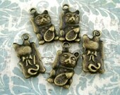 Lucky Cat Charms Maneki Neko Antiqued Bronze
