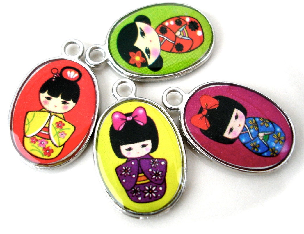 Kokeshi Japanese Doll Charms Acrylic Pendants Kawaii