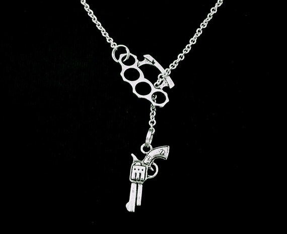 Brass Knuckle Necklace Duster Gun Lariat Silver