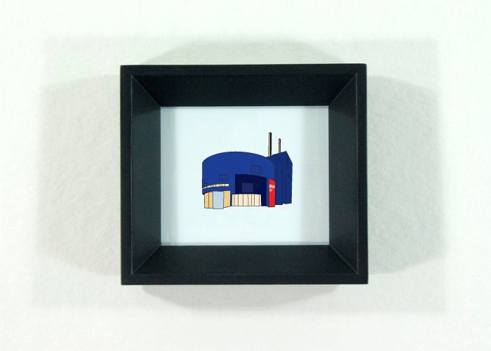 Guthrie Theater framed Minnesota art print - Minneapolis Minnesota Icon illustration in royal blue, baby blue, red, yellow and black