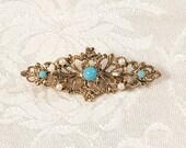 1950's Gold, Blue and Pearl Victorian Style Pin by Gerrys