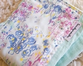Baby burp cloth - Impressionst flowers on hand dyed aqua burp cloth