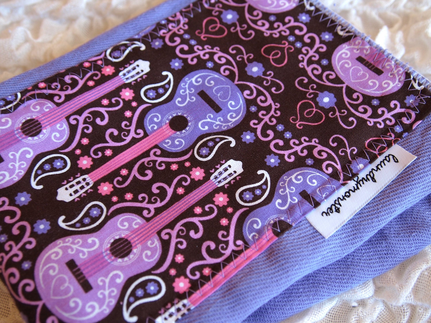 Baby burp cloth - Girly guitars pink and lavender hand dyed burp cloth
