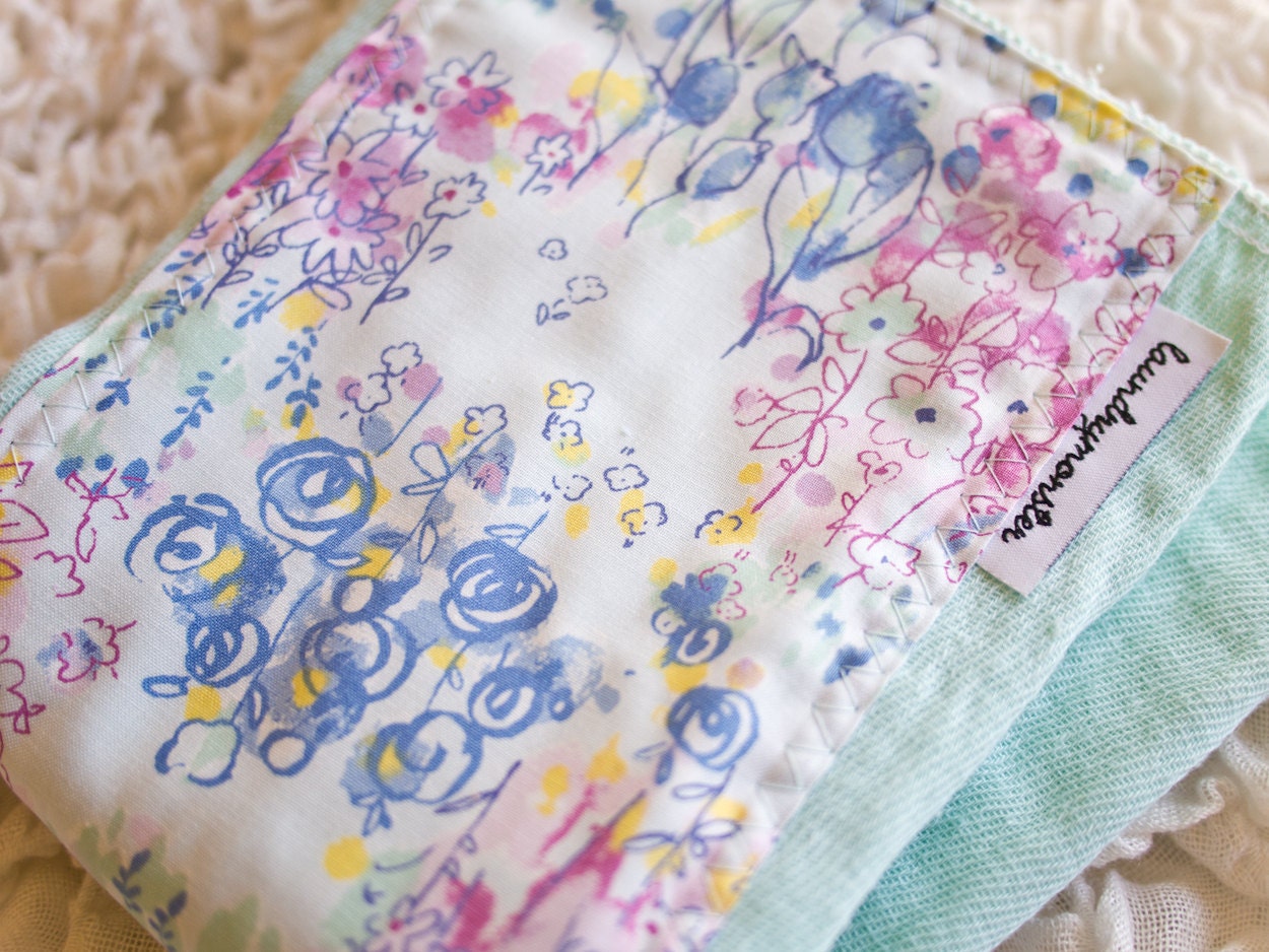 Baby burp cloth - Impressionst flowers on hand dyed aqua burp cloth