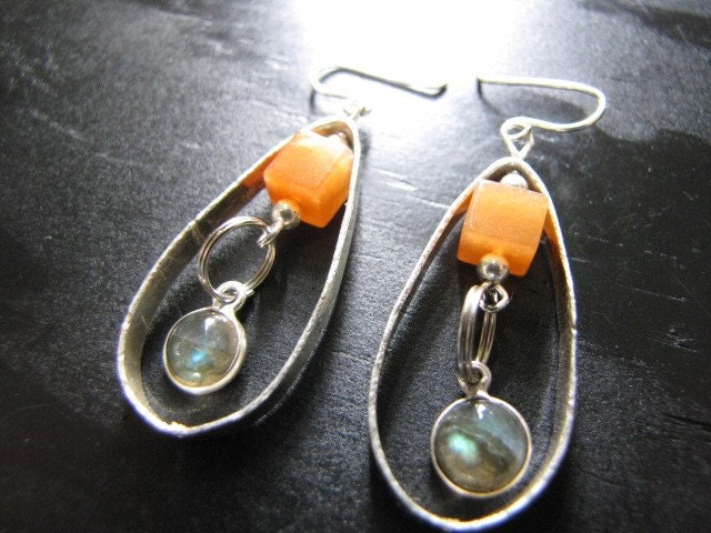 Gemstone silver drop earrings