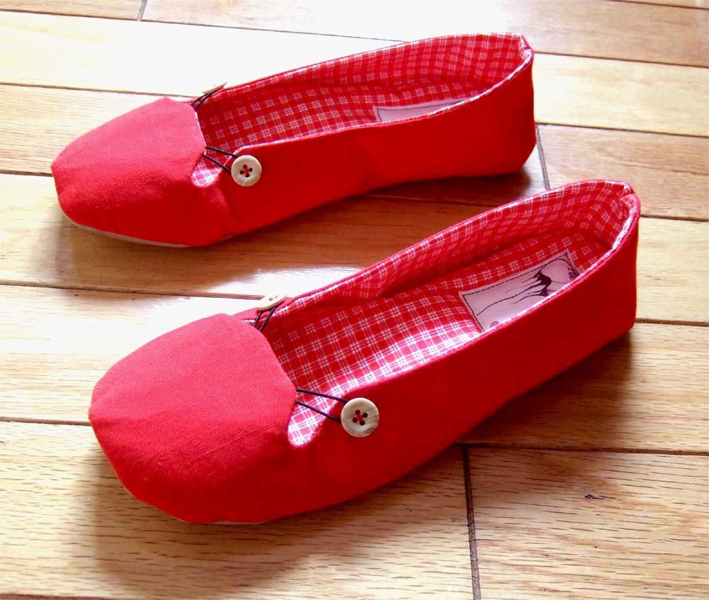 Size 9- Red Handmade Vegan Shoes- Spring Equinox Ballet Flat