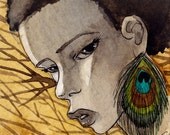 Peacock - Original ACEO - 2.5 x 3.5 original artwork - one of a kind