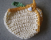 Crocheted Apple Cozy In Lemon And Yellow Cotton Yarn