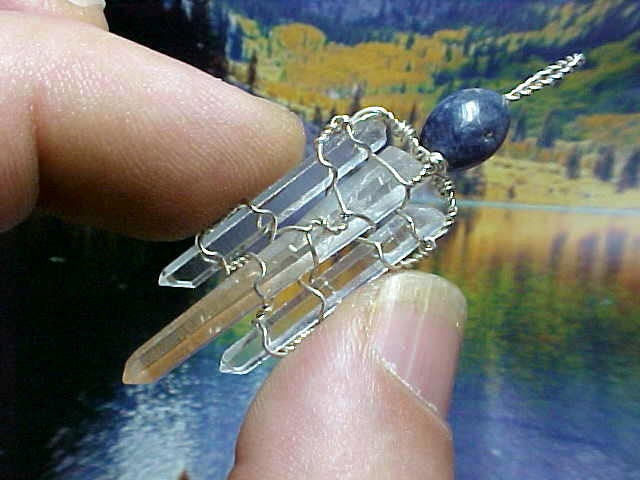Tibetan OM Needle Crystals Blue Sapphire Silver Pendant e007