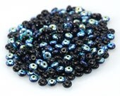 Czech Glass Flat Round Bead Jet Black AB 4mm  Bead - 50  (ST166)