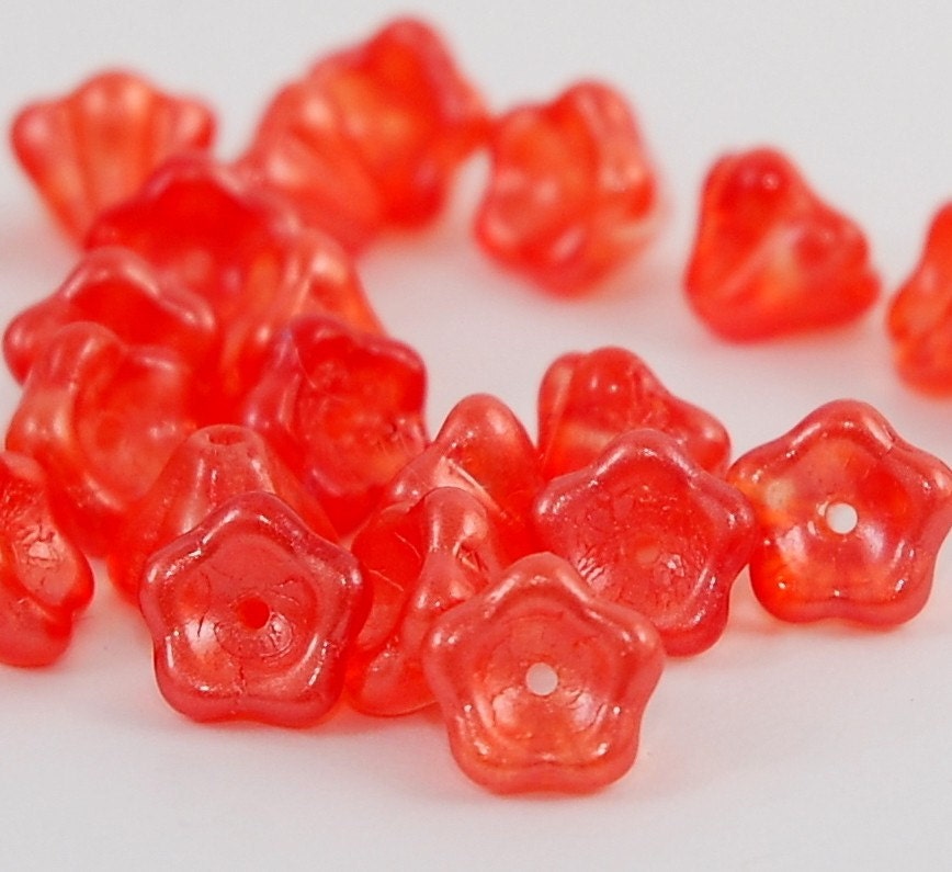 Orange Sherbet Czech Glass Bead Bell Flower 8x6mm    - 25 pieces (ST590-25)