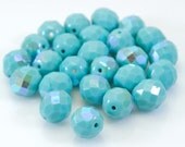 Czech Fire Polish Glass Bead Faceted Round 12mm Opaque Turquoise Blue AB (ST278)