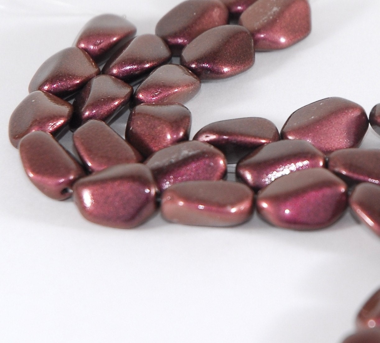 Czech Glass Bead Icy Stone 15x12mm  Pink Copper Metallic  - 6 pieces  (ST561)