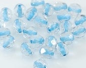 Czech Fire Polish Glass Crystal Light Blue Lined 6mm Faceted Round 6mm  - 25    (ST056)