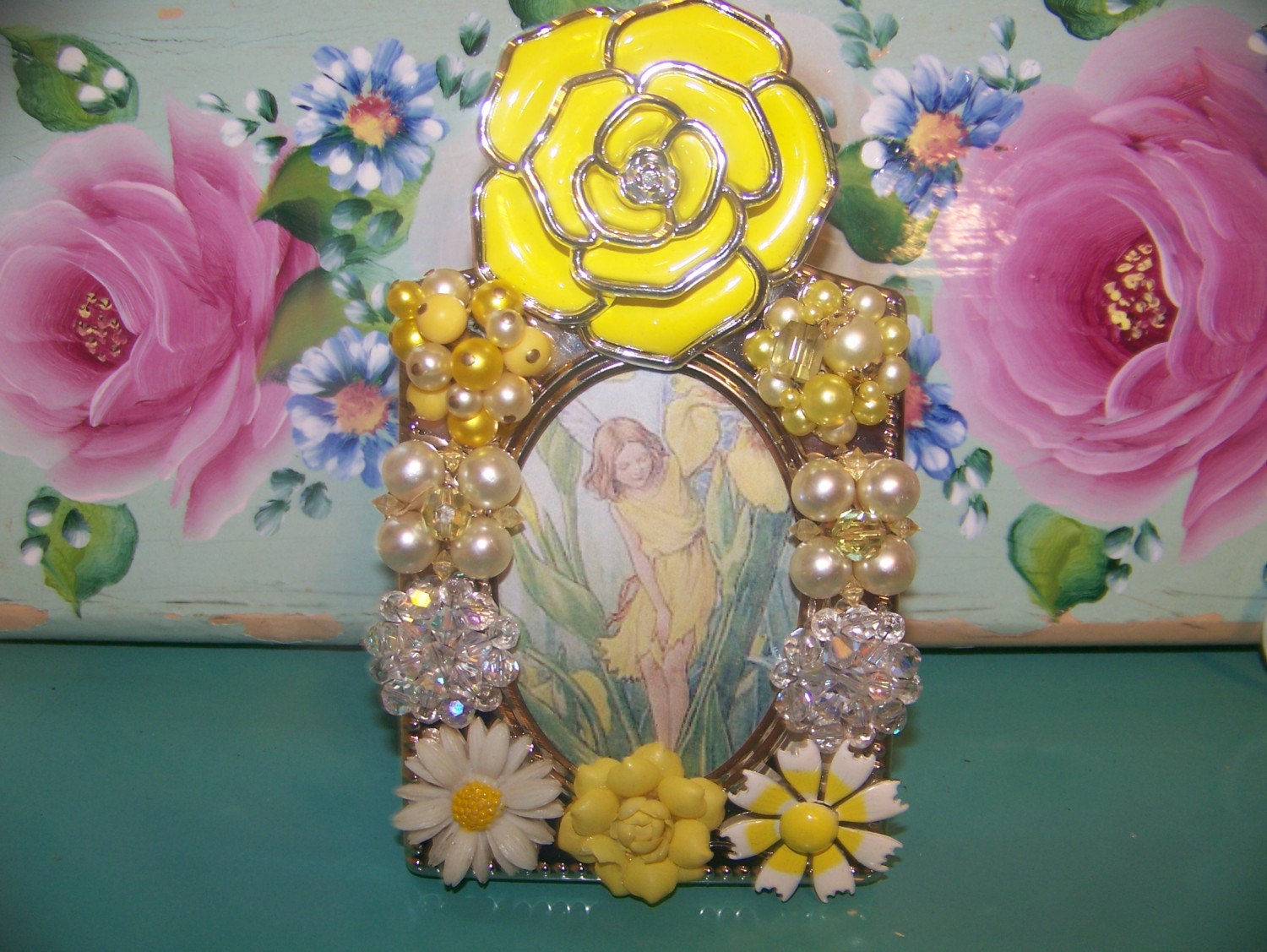 Sweet Summer Yellow Vintage Jeweled Picture Frame