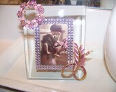 Pastel Pink Rhinestone Embellished Vintage Jeweled Picture Frame