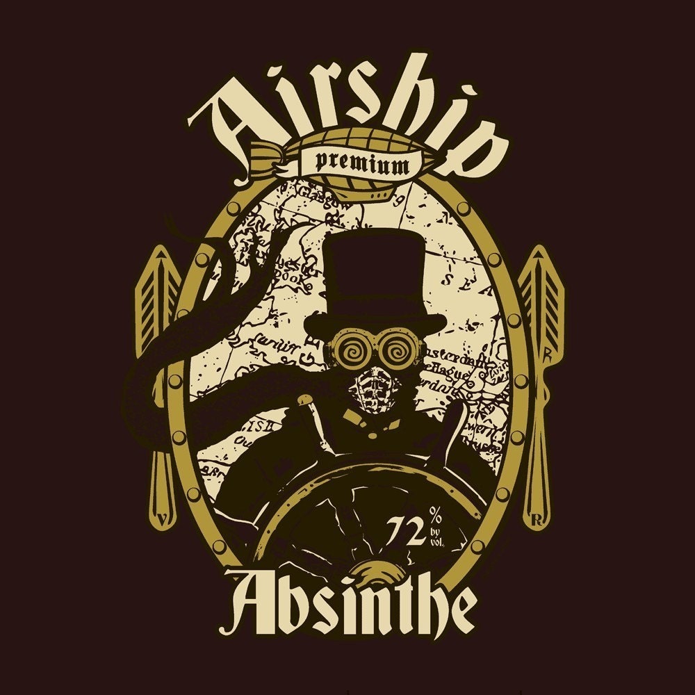 Airship Absinthe T-shirt, unisex, sizes S-XL, brown - sighcographics