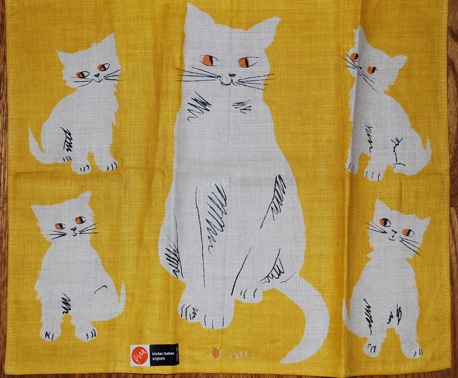 RESERVED for DIANE -Golden Eyed Cats on a Vintage Vera Kitchen Towel