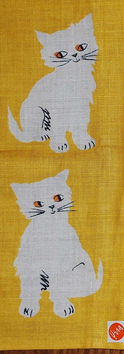 Golden Eyed Cats on a Vintage Vera Kitchen Towel TREASURY ITEM
