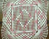 Set of 2 Pink and White Cottage Style Crochet Doilies