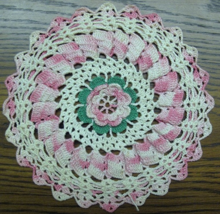 Pretty Cottage Style Crochet Doily Pink and White