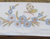 Single Pillowcase Embroidered Blue Flowers Butterfly