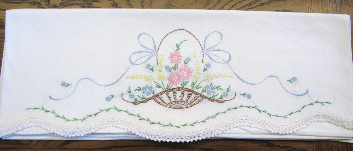 Pillowcase Set Crochet Flower Basket