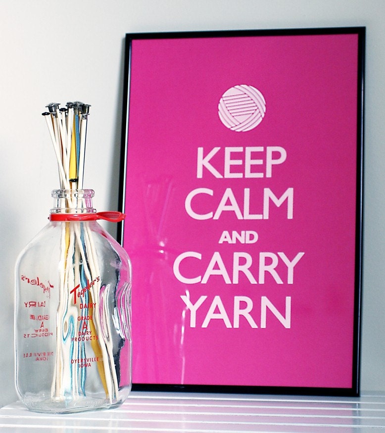 Keep Calm and Carry Yarn poster (12x18 raspberry)