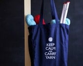 Canvas Knitting/Crochet Tote - Keep Calm and Carry Yarn - Navy blue