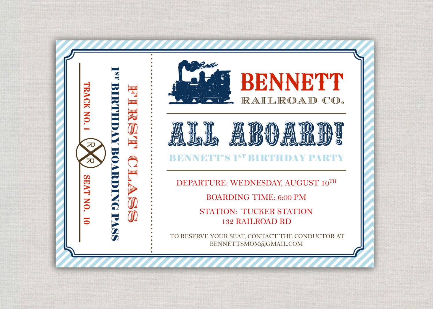 Vintage Train Ticket Birthday Party Invitation