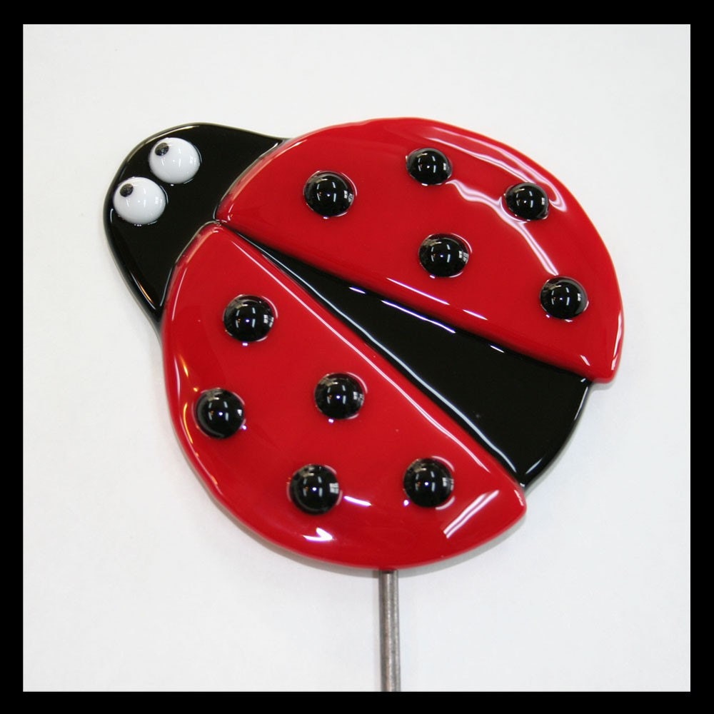 Glassworks Northwest - Ladybug Plant Stake - Fused Glass Garden Art