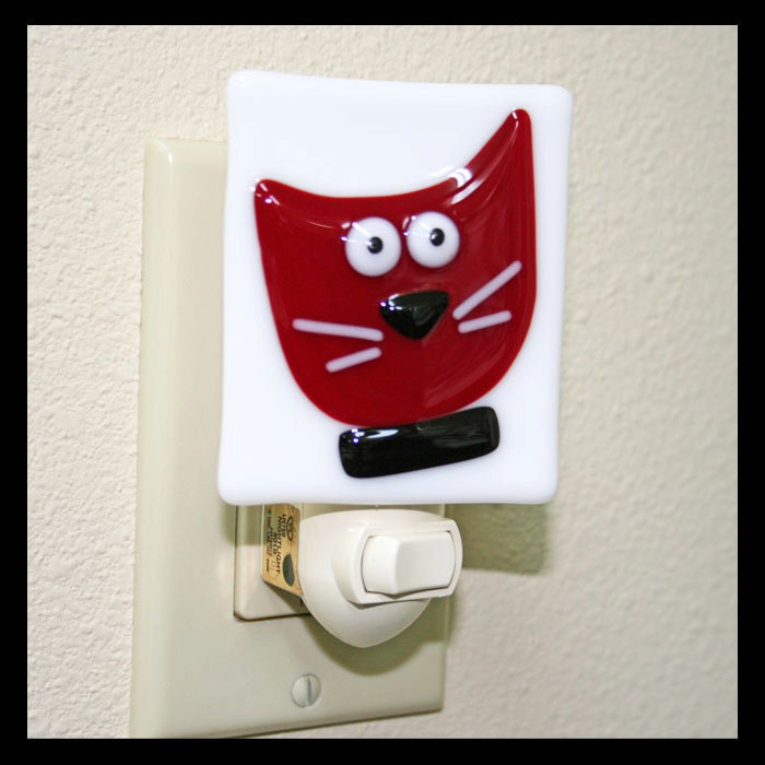 Glassworks Northwest - Funky Cat Night Light - Fused Glass Art