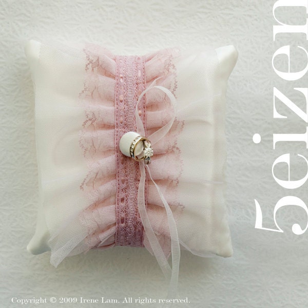 Tuxii Series II- Pink and Light Ivory Wedding Ring Pillow