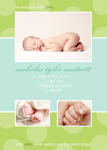 Simple POLKA DOTS...Custom Photo Baby Announcement...by KM Thomas Designs Il_570xn