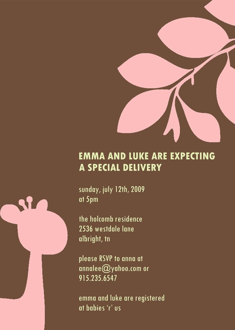 Cute Giraffe Custom Baby Shower Invitation Il_570xn