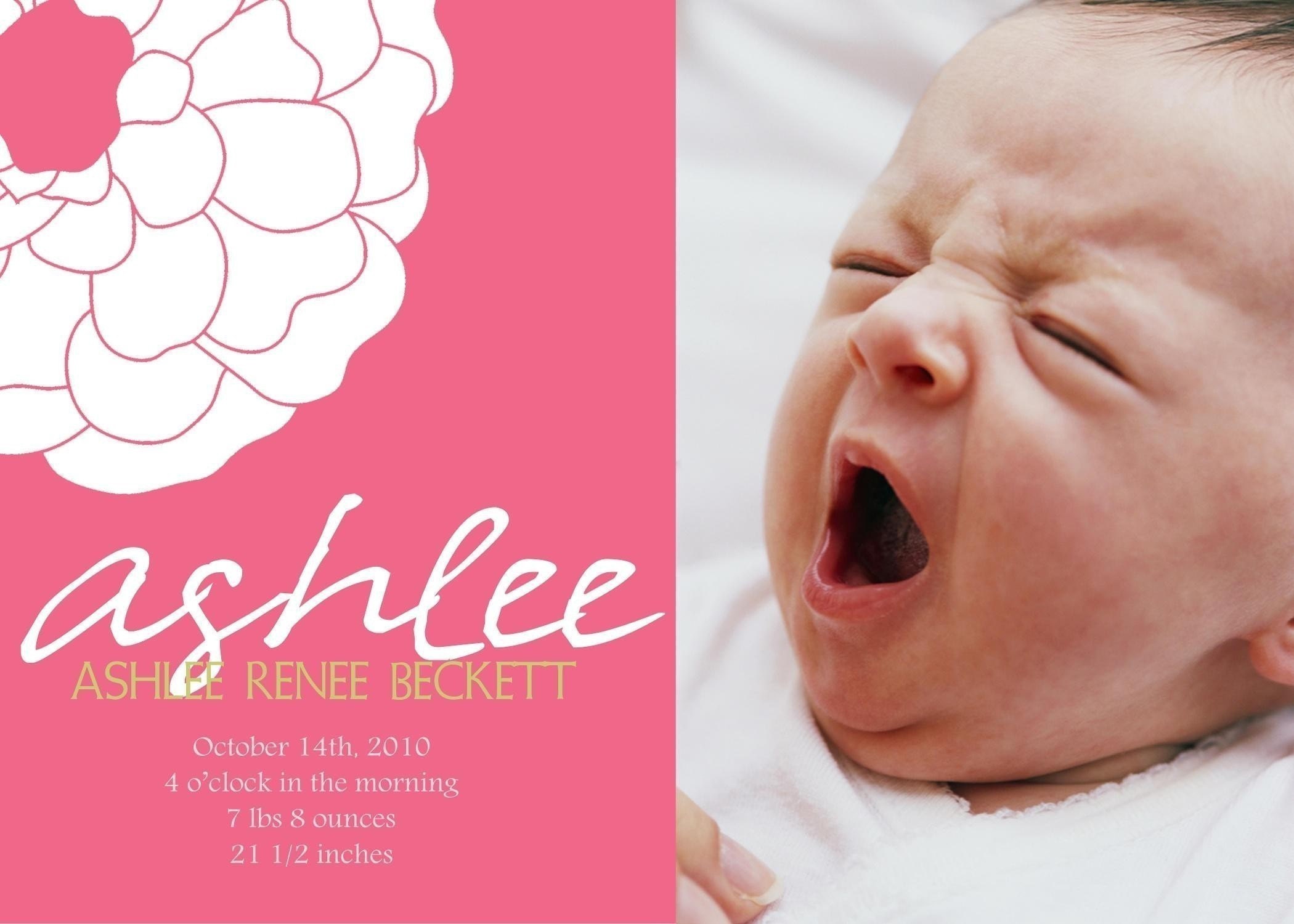 Beautiful Bright Modern Flower Custom Photo Birth Announcement Il_570xn