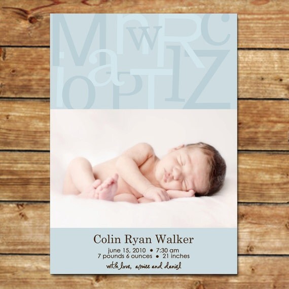 LETTERS...Custom Photo Boy Birth Announcement...by KM Thomas Designs Il_570xn