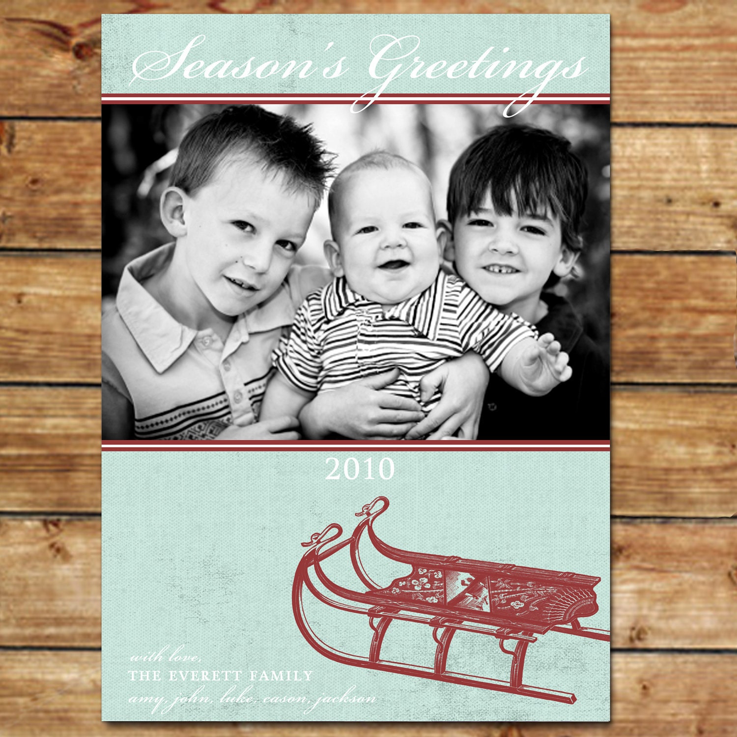 VINTAGE SLED...Custom Photo Holiday Card...by KM Thomas Designs Il_570xn