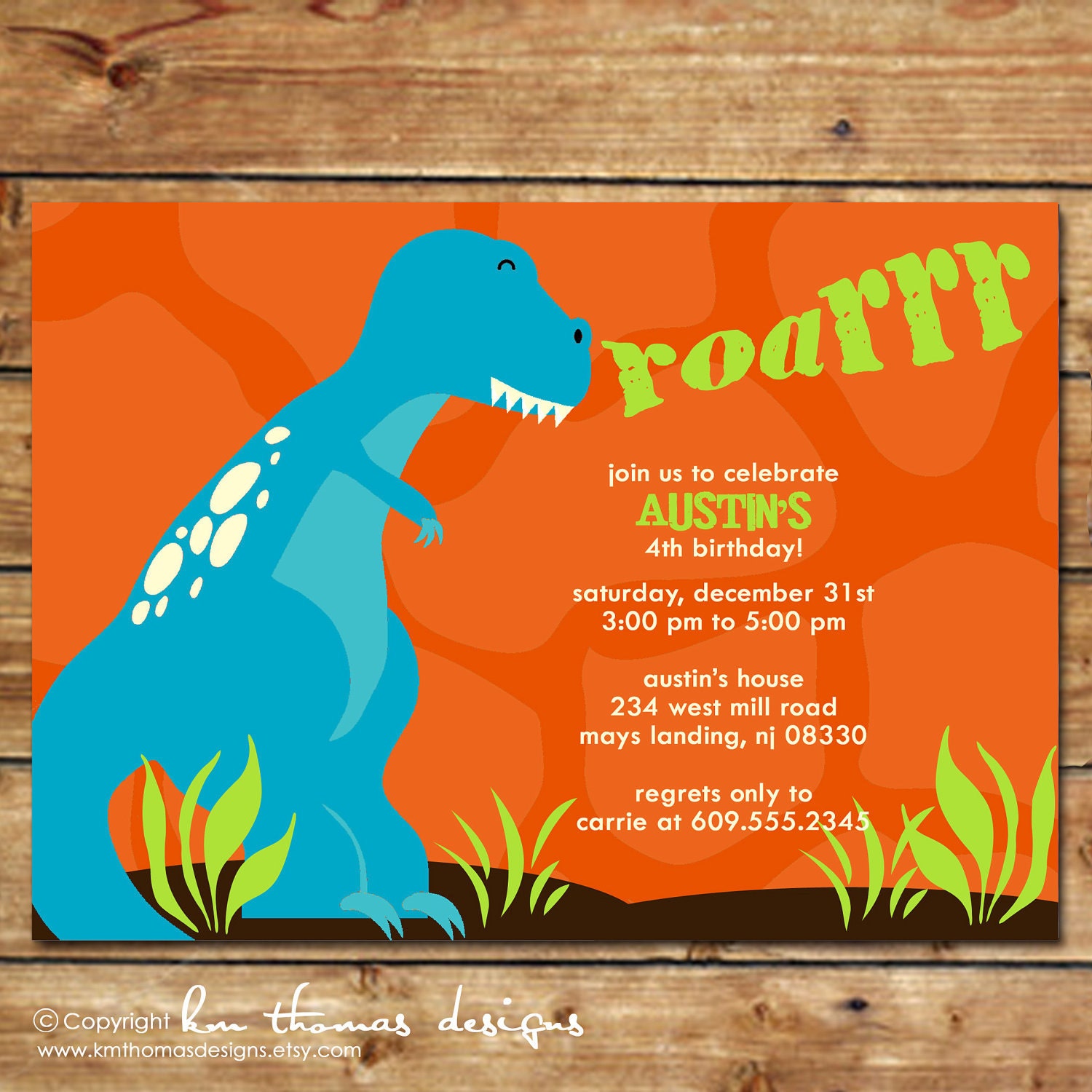 ROARRRR...Custom Printable Birthday Invitations...by KM Thomas Designs Il_570xn