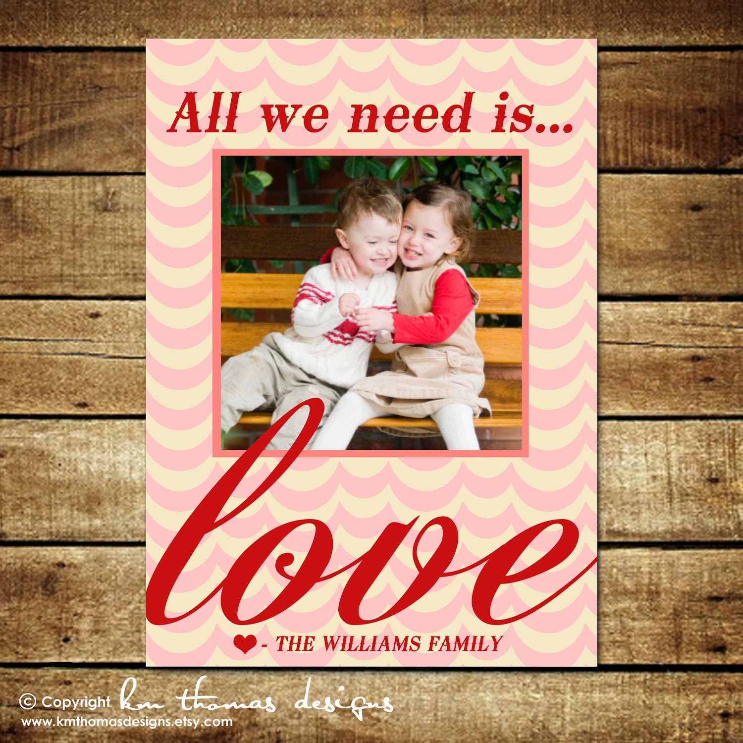 All you need is LOVE...Custom Photo Valentine's Day Card or Announcement...by KM Thomas Designs Il_570xn
