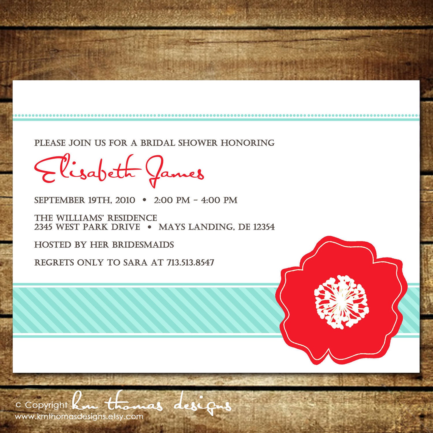 SIMPLISTIC FLOWER...Custom Bridal or Baby Shower Invitation...by KM Thomas Designs Il_570xn