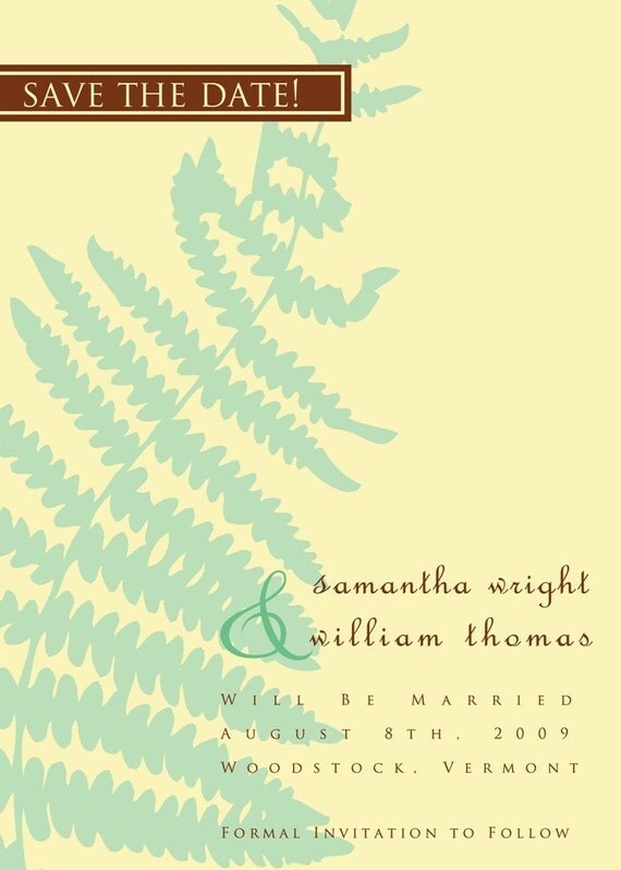 SIMPLE FERN...Printable Custom Save the Date Card...by KM Thomas Designs Il_570xn