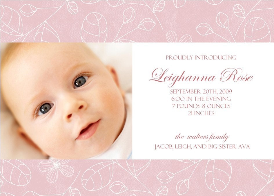 SIMPLE FLOWERS Pink and White...Custom Photo Girl Baby Announcement...by KM Thomas Designs Il_570xn