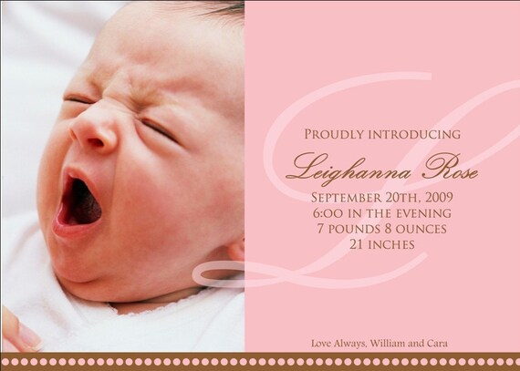 Pink Initial Custom Photo Birth Announcement Il_570xn