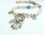Hamsa sterling silver Necklace - Hand of Fatima sterling silver - necklace burning heart amulet