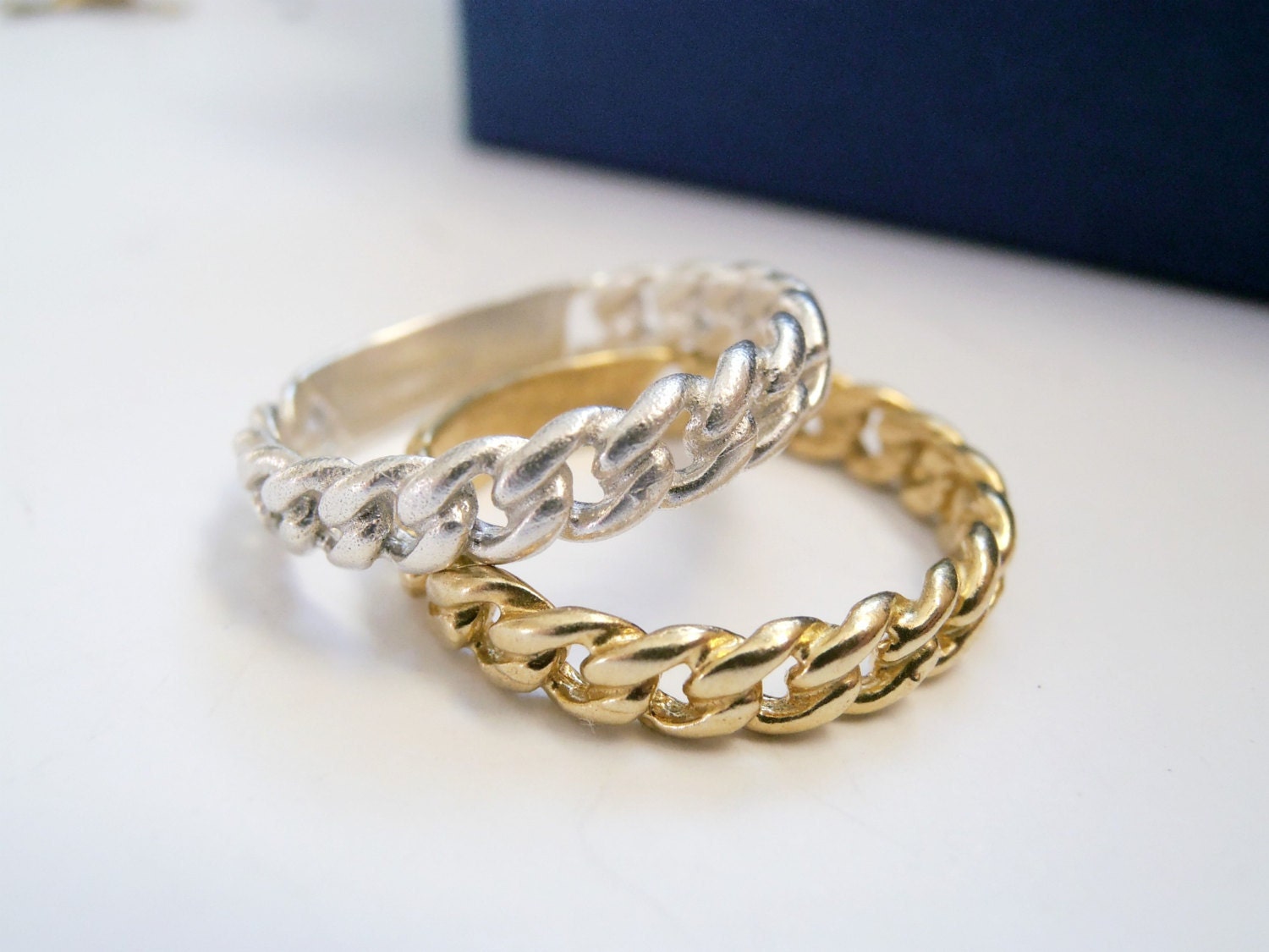 Silver Chain stack ring - sterling silver metalwork ring