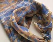 Silk Square Scarf - Lake Side - Hand Painted Ladies Scarves Bandana Tie Dyed Blue Navy Brown Tan White