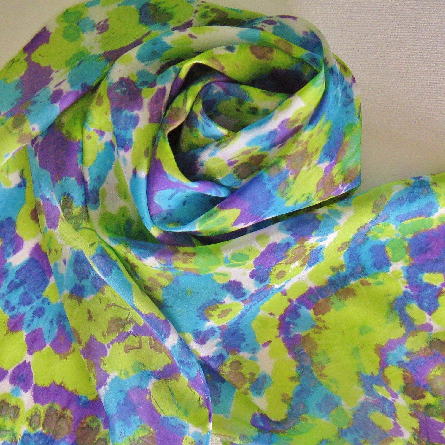 SALE Silk Scarf - Chameleon - Hand Painted Ladies Scarves Peacock Lime Green Chartreuse Turquoise Blue Violet Purple White Tie Dye