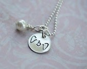 Hand Stamped Sterling Silver Disc with a Pearl on a Chain - Remember