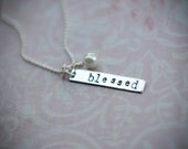 Hand Stamped Sterling Silver Strip on a Chain with a Pearl